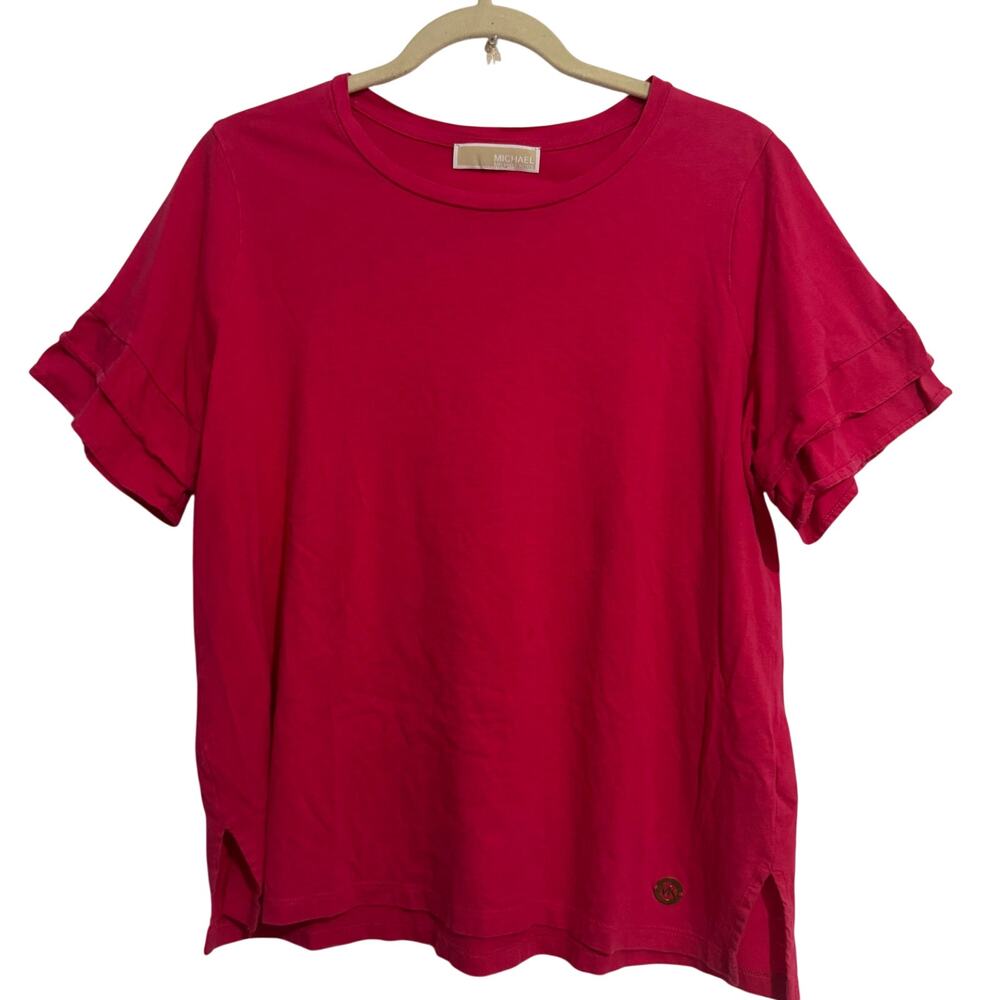 MICHAEL KORS- Women's Fuchsia Ruffle Sleeve Top- Size L